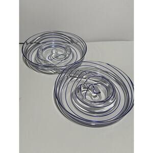 Blue Swirl Glass Chip and Dip Bowls Set Stackable Serving Dishes 10”